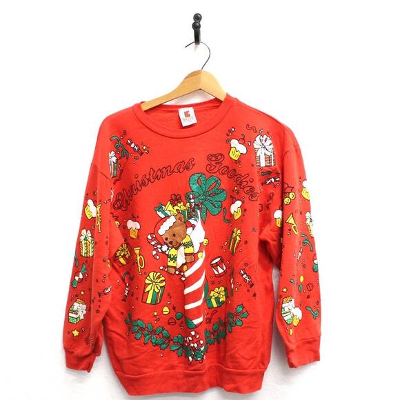 Vintage Christmas Goodies Teddy Bear Stocking Sweatshirt Medium - Picture 1 of 4